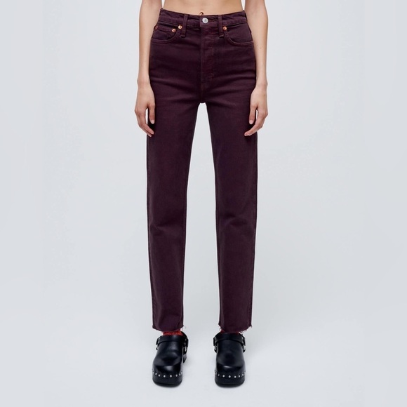 Re/Done 70s Ultra High Rise Stove Pipe Jeans Size 28 Washed Plum
